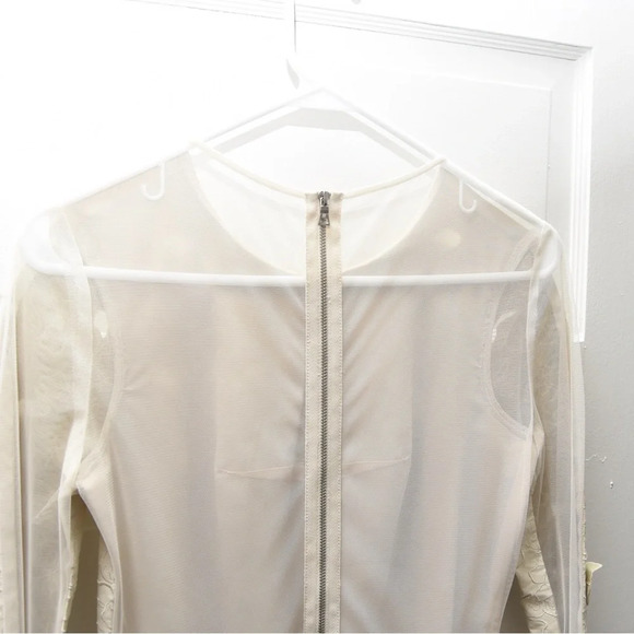 BCBGMaxazriah Jillea embroidered cut out faux leather dress cream size 2 - Picture 4 of 9